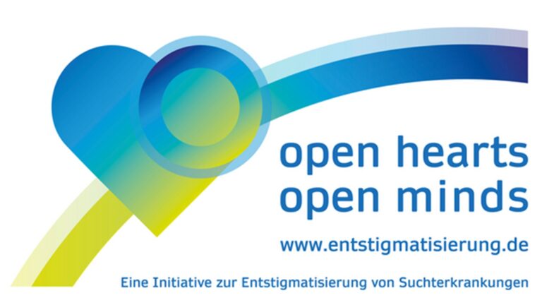 Logo der Initiative „Open Hearts Open Minds“ zur Entstigmatisierung von Suchterkrankungen.
