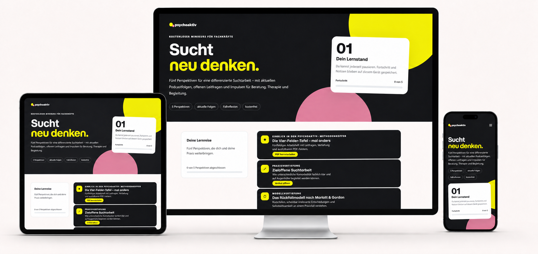 Der kostenlose Psychoaktiv-Minikurs Sucht neu denken auf Computer, Tablet und Smartphone
